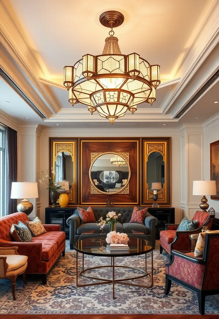 23 Stunning Chandeliers for Living Room Ideas That Will Dazzle Your Guests! - 8. Art Deco Inspiration