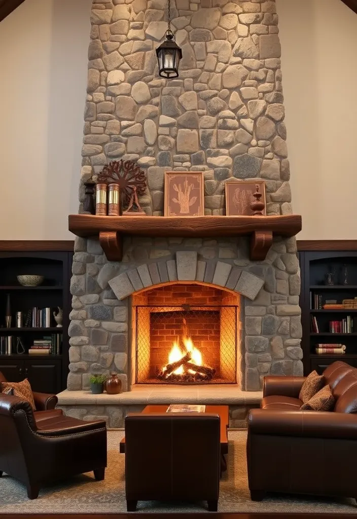 23 Western Living Room Ranch Style Ideas That'll Make You Want to Kick Up Your Boots! - 4. Stone Fireplaces for Warmth and Charm
