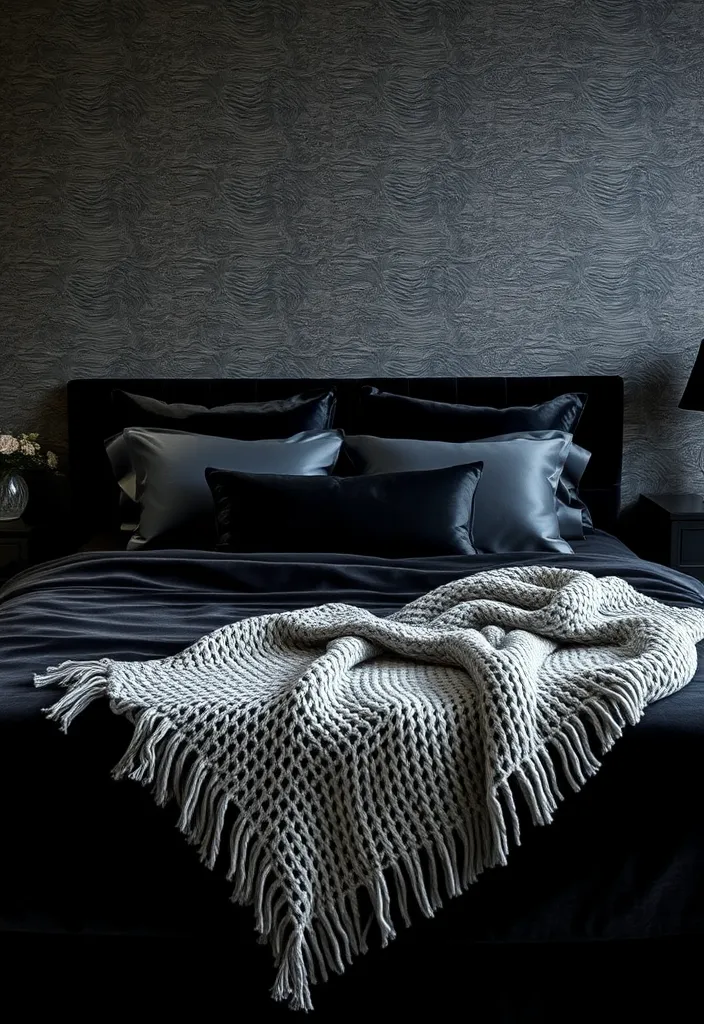 24 Black Bedroom Aesthetic Ideas That'll Transform Your Space Into a Dreamy Retreat! - 10. Luxurious Textures