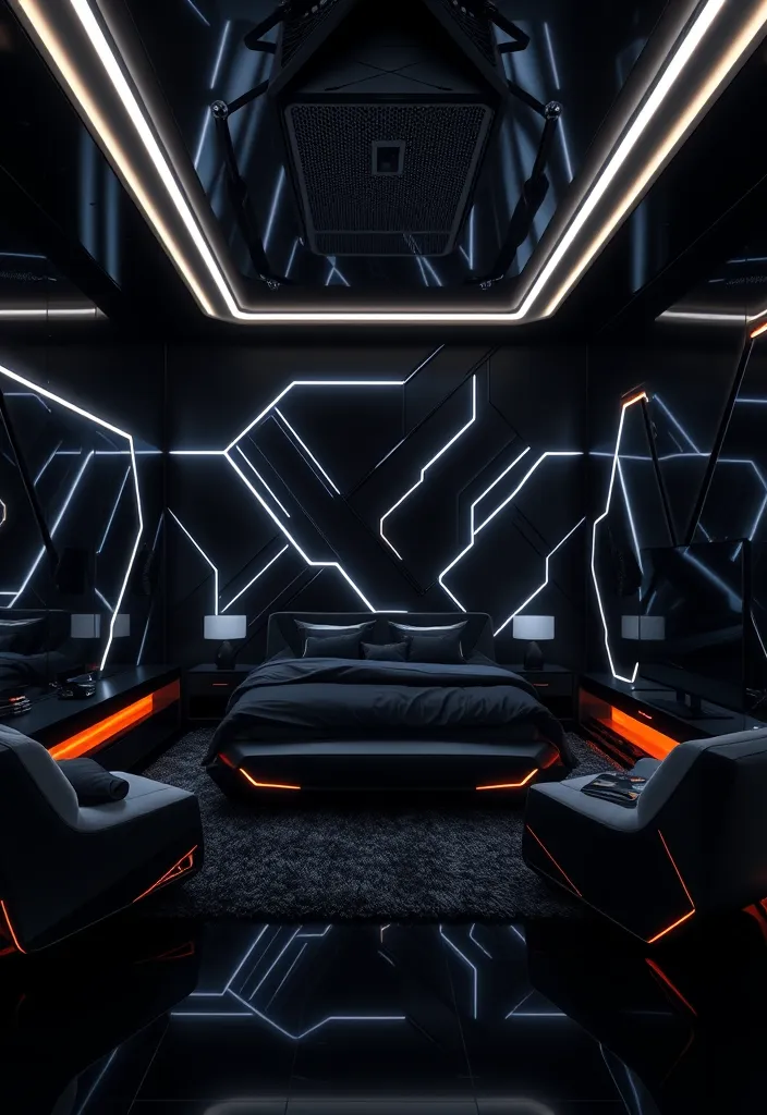 24 Black Bedroom Aesthetic Ideas That'll Transform Your Space Into a Dreamy Retreat! - 11. Futuristic Black Space
