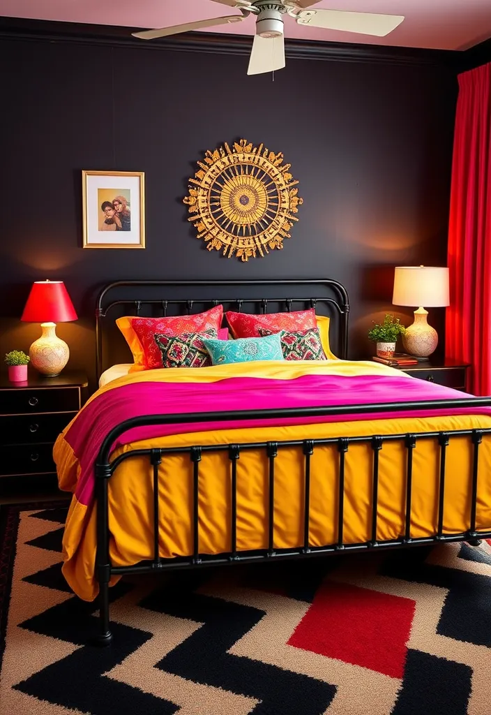 24 Black Bedroom Aesthetic Ideas That'll Transform Your Space Into a Dreamy Retreat! - 14. Retro Vibes