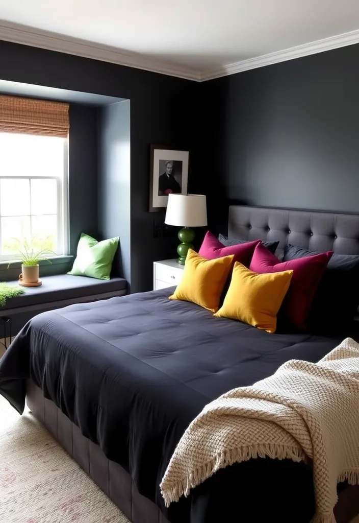 24 Black Bedroom Aesthetic Ideas That'll Transform Your Space Into a Dreamy Retreat! - 5. Cozy Contrast