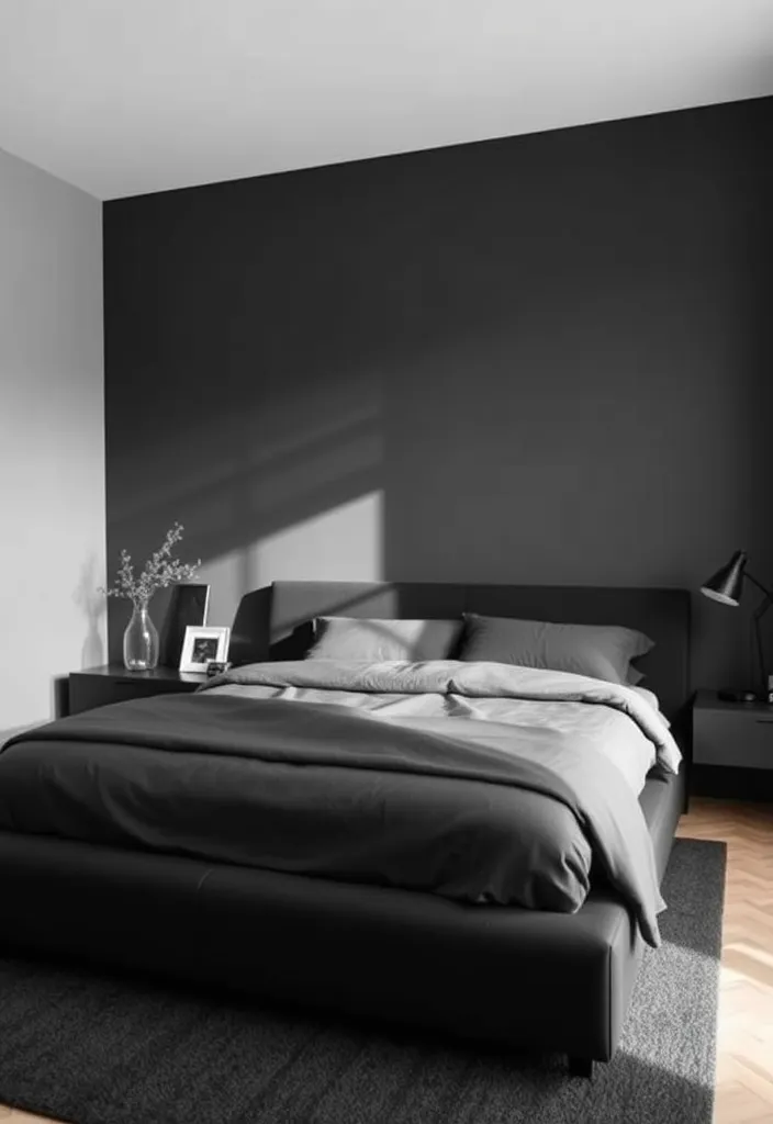 24 Black Bedroom Aesthetic Ideas That'll Transform Your Space Into a Dreamy Retreat! - 8. Minimalist Oasis