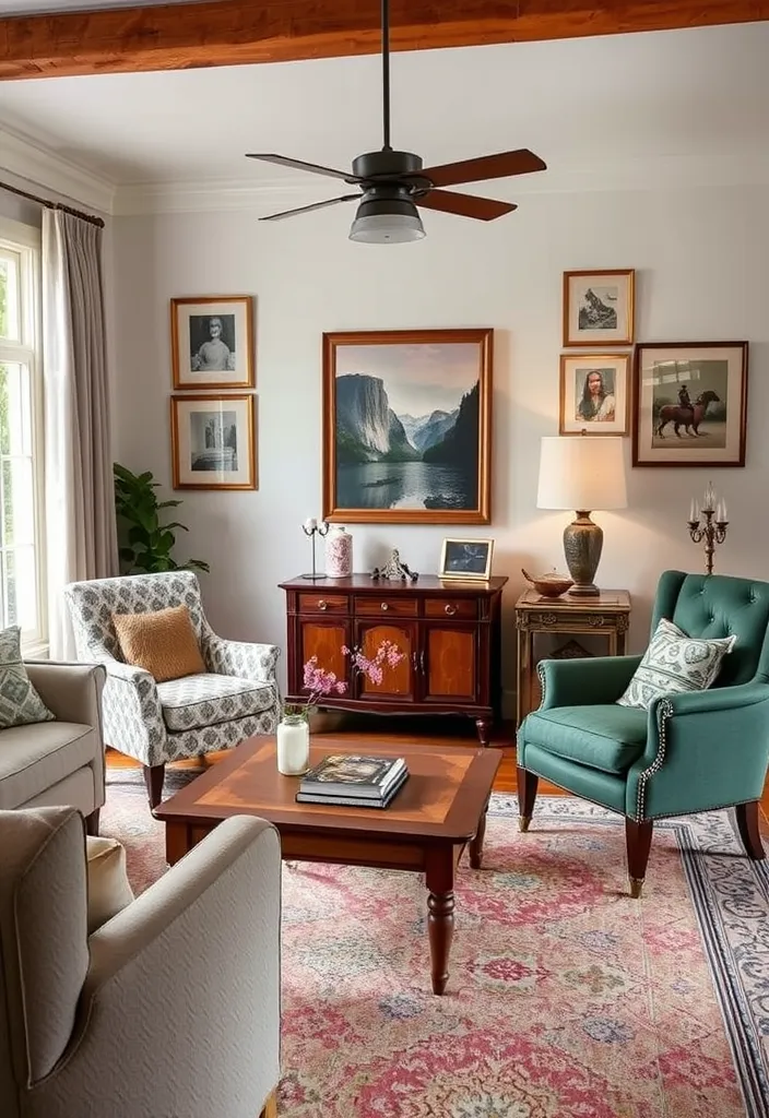 24 Comfy Living Room Ideas That'll Make You Want to Snuggle Up Right Now! - 10. Vintage Finds for Character