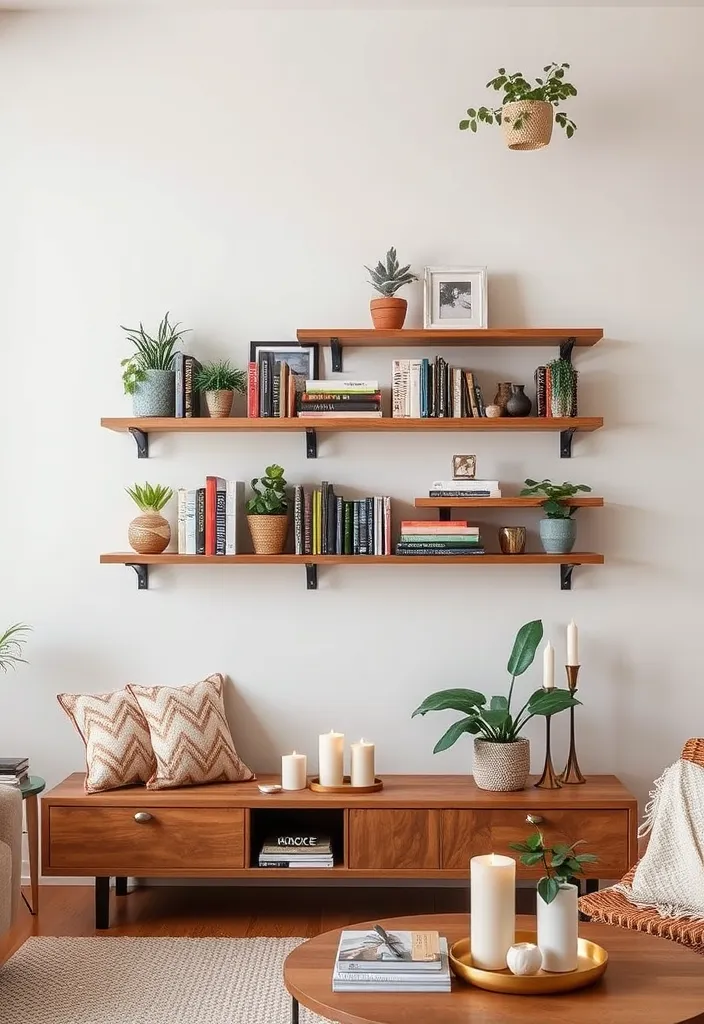 24 Comfy Living Room Ideas That'll Make You Want to Snuggle Up Right Now! - 11. Wall-mounted Shelves for Style and Function