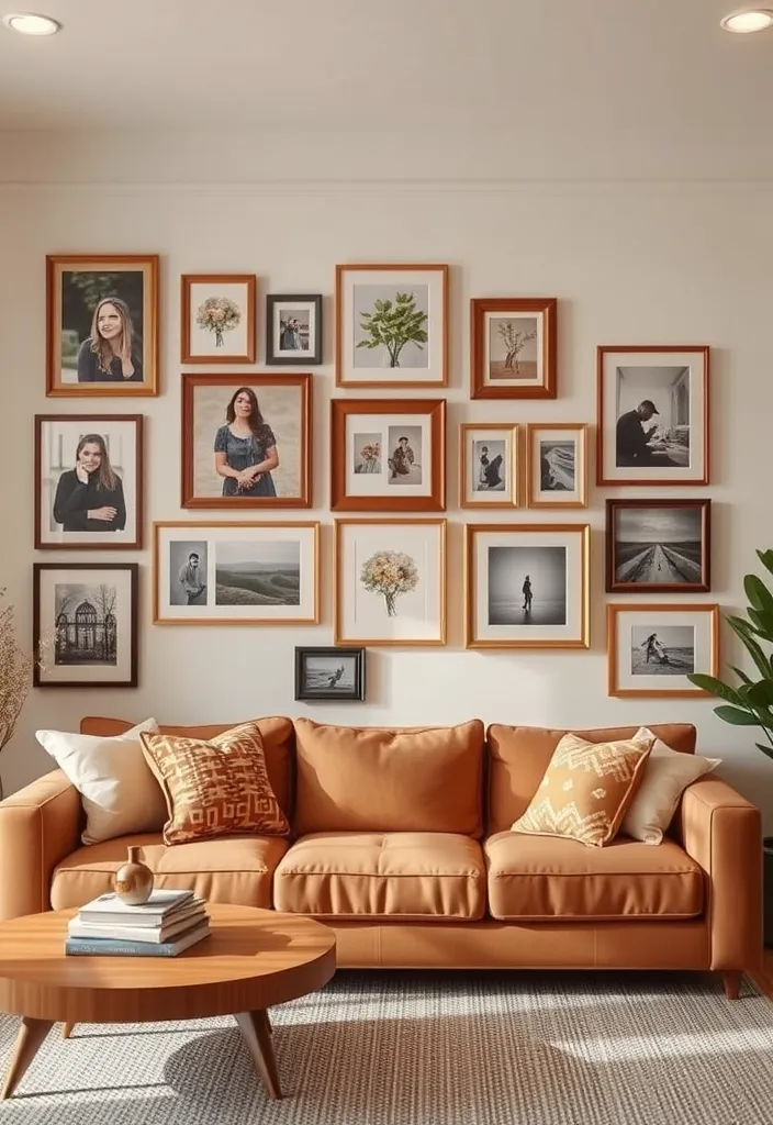 24 Comfy Living Room Ideas That'll Make You Want to Snuggle Up Right Now! - 18. Warm and Inviting Gallery Walls