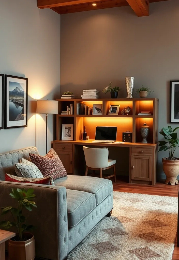 24 Comfy Living Room Ideas That'll Make You Want to Snuggle Up Right Now! - 21. Cozy Home Office Integration