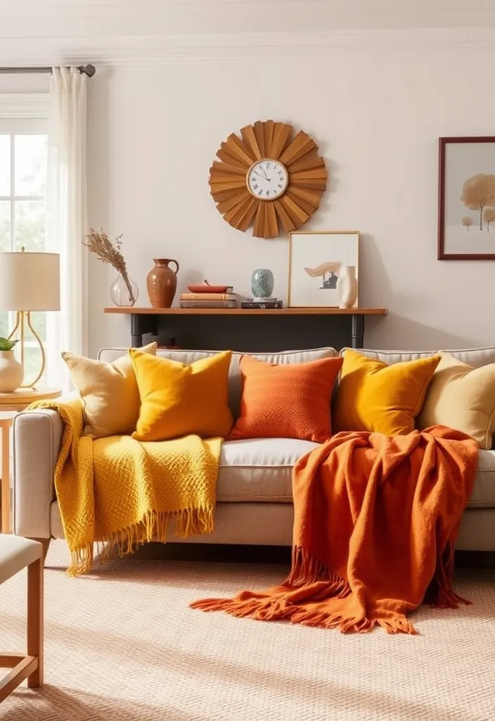 24 Comfy Living Room Ideas That'll Make You Want to Snuggle Up Right Now! - 23. Warm and Inviting Color Accents