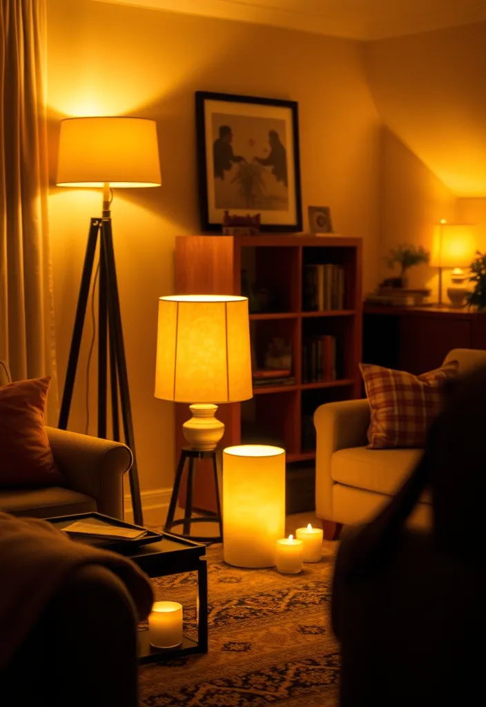 24 Comfy Living Room Ideas That'll Make You Want to Snuggle Up Right Now! - 4. Soft Lighting for a Warm Glow