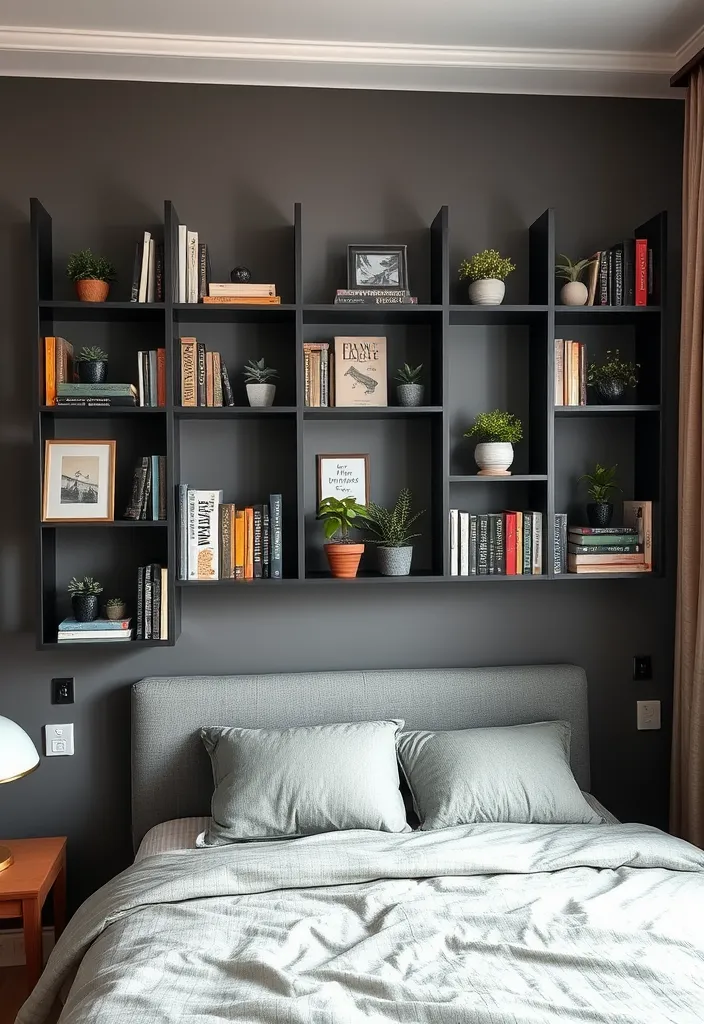 24 Cozy Apartment Bedroom Ideas That'll Make You Want to Snuggle Right In! - 8. Wall-mounted Bookshelves