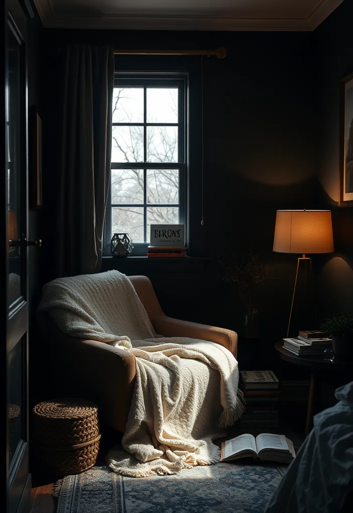 24 Dark Elegant Bedroom Ideas That'll Transform Your Space into a Luxurious Retreat! - 15. Cozy Reading Nook