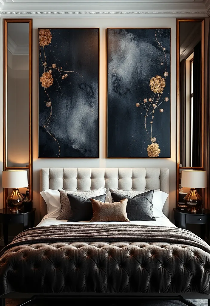 24 Dark Elegant Bedroom Ideas That'll Transform Your Space into a Luxurious Retreat! - 17. Elegant Artwork