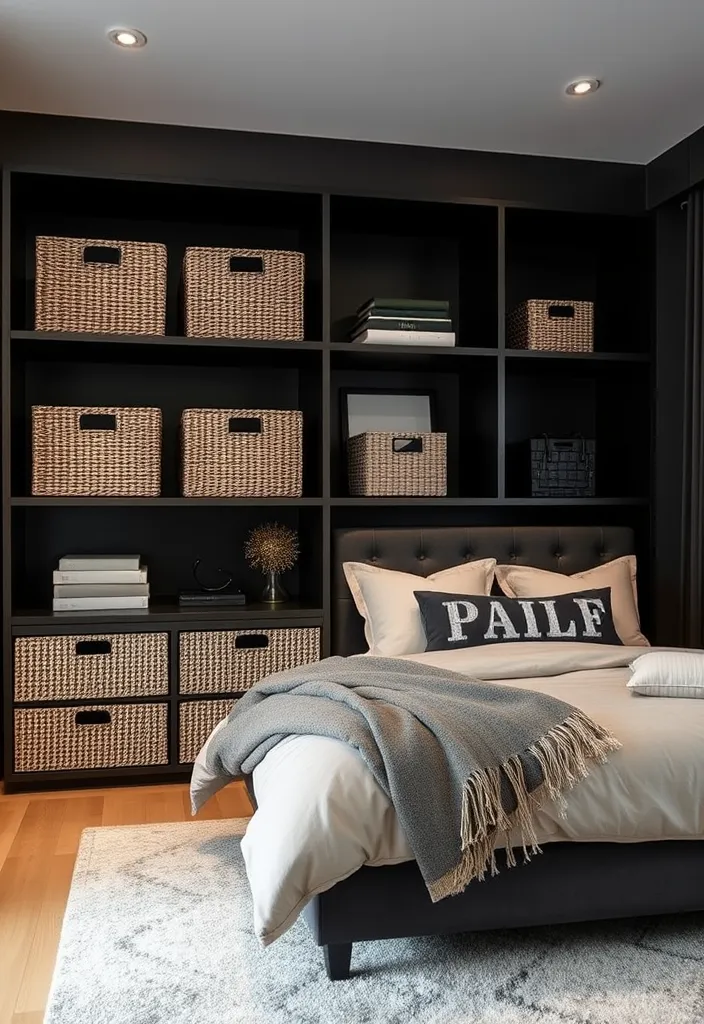 24 Dark Elegant Bedroom Ideas That'll Transform Your Space into a Luxurious Retreat! - 18. Stylish Storage Solutions