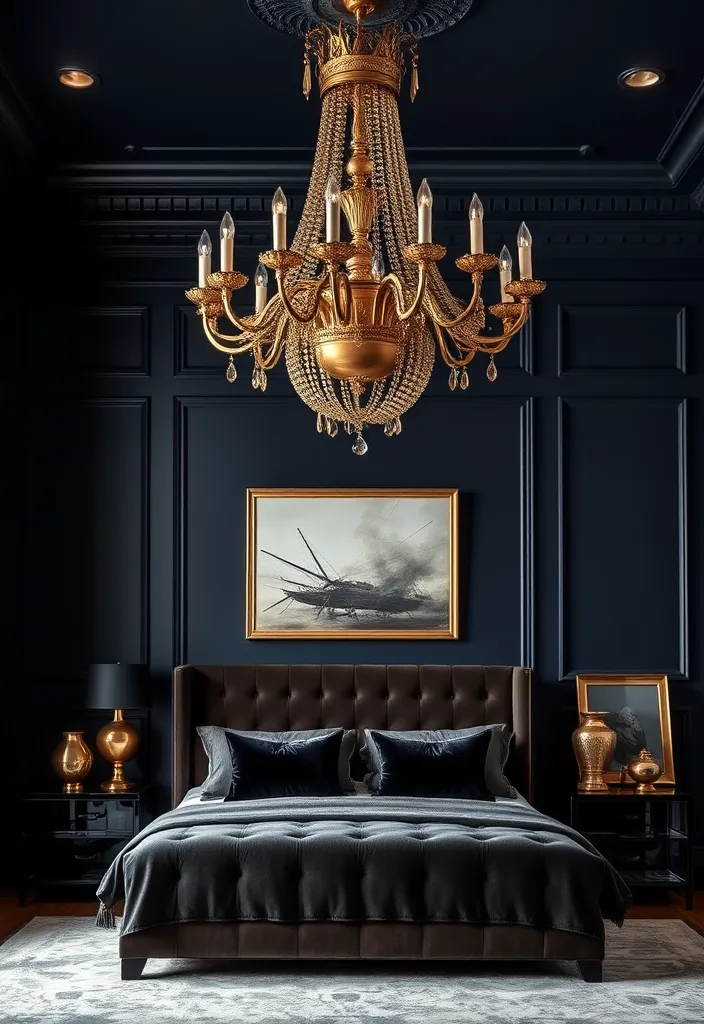24 Dark Elegant Bedroom Ideas That'll Transform Your Space into a Luxurious Retreat! - 4. Luxurious Metallic Accents