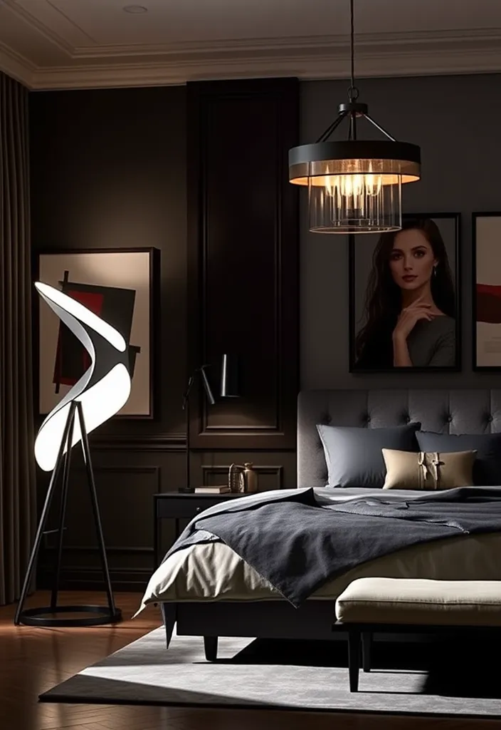 24 Dark Elegant Bedroom Ideas That'll Transform Your Space into a Luxurious Retreat! - 6. Dramatic Lighting