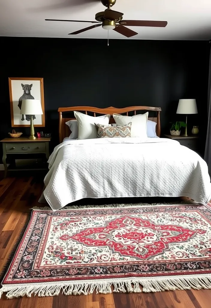 24 Dark Western Bedroom Ideas That’ll Make You Feel Like You’re in a Movie! - 10. Layered Rugs