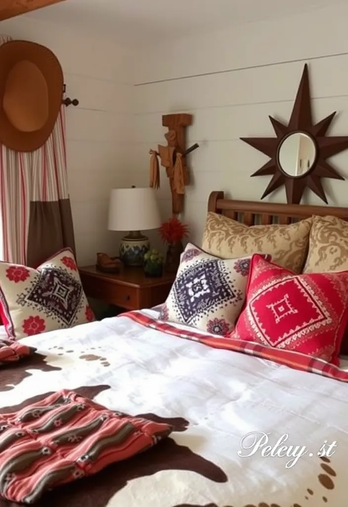24 Dark Western Bedroom Ideas That’ll Make You Feel Like You’re in a Movie! - 12. Western-Inspired Textiles