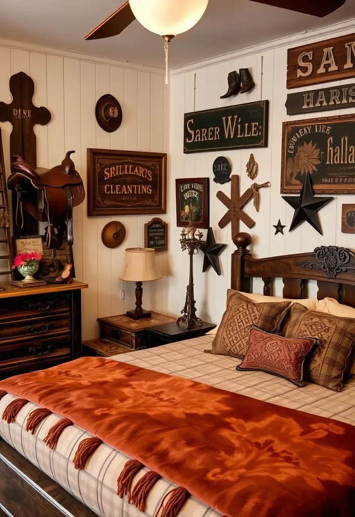 24 Dark Western Bedroom Ideas That’ll Make You Feel Like You’re in a Movie! - 3. Vintage Western Decor