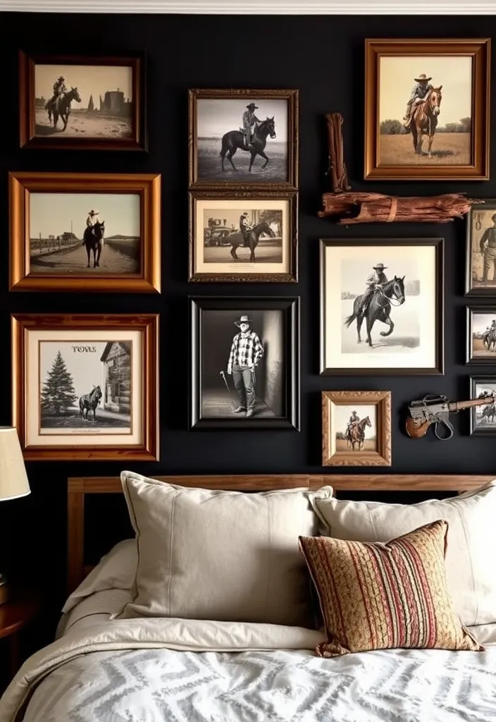 24 Dark Western Bedroom Ideas That’ll Make You Feel Like You’re in a Movie! - 8. Rustic Wall Art