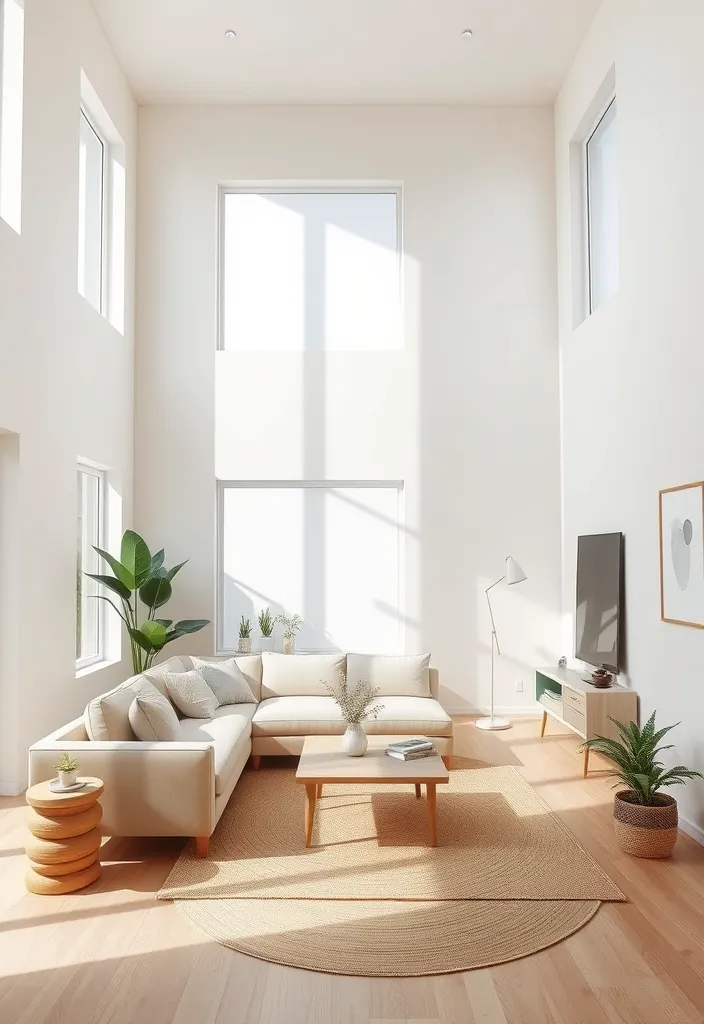 24 Double Height Living Room Ideas That'll Make You Want to Redecorate Immediately! - 1. Cozy Minimalism