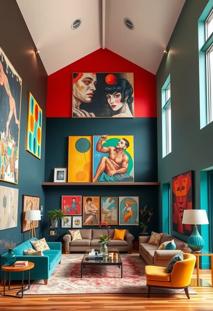 24 Double Height Living Room Ideas That'll Make You Want to Redecorate Immediately! - 12. Artistic Expression
