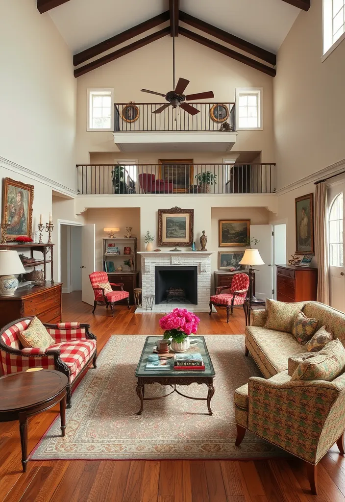 24 Double Height Living Room Ideas That'll Make You Want to Redecorate Immediately! - 13. Vintage Charm