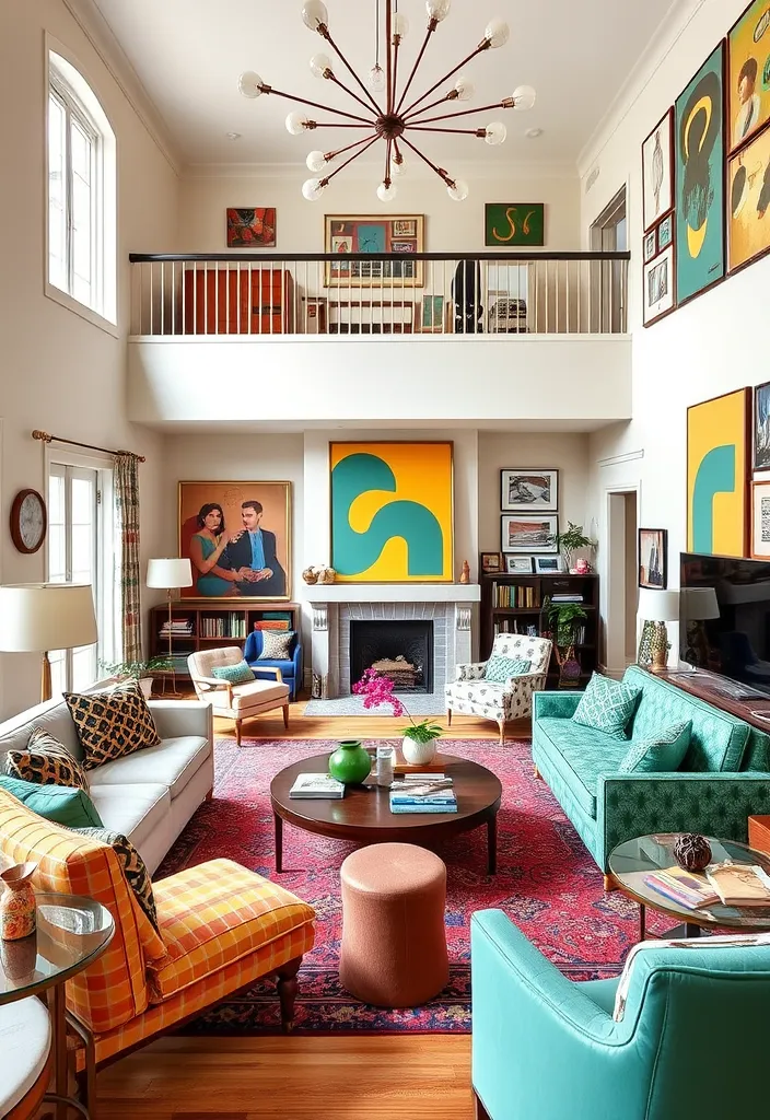 24 Double Height Living Room Ideas That'll Make You Want to Redecorate Immediately! - 14. Eclectic Mix