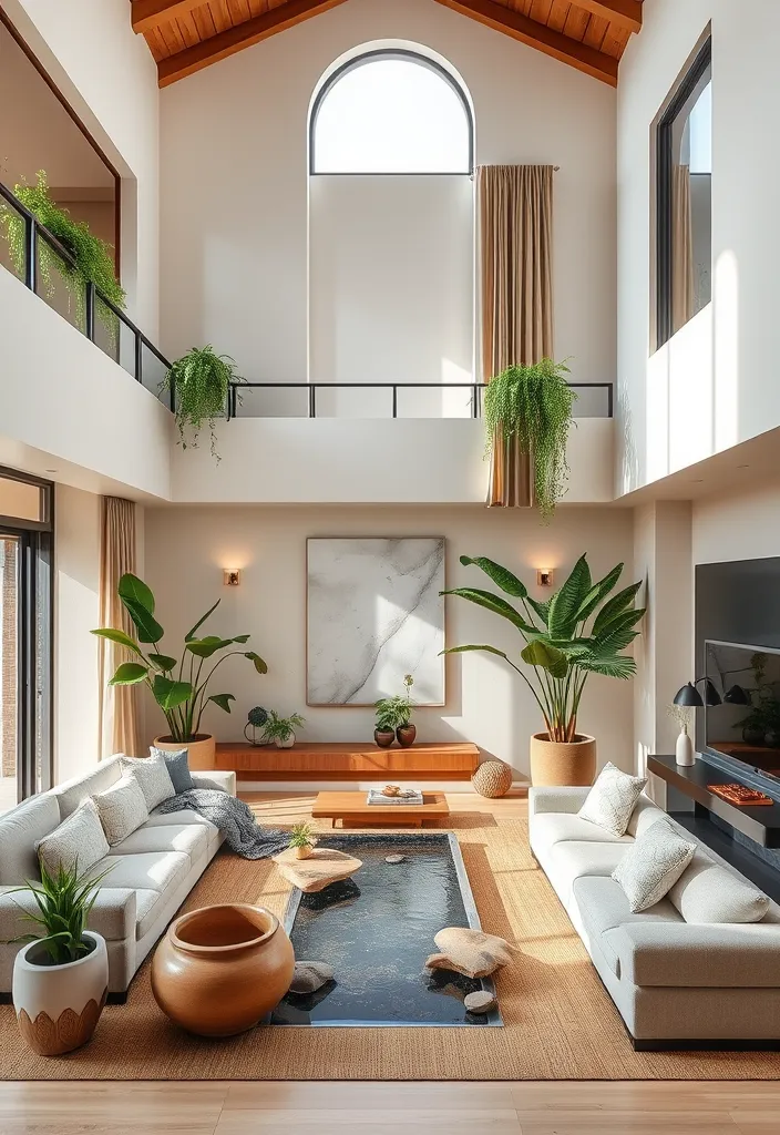 24 Double Height Living Room Ideas That'll Make You Want to Redecorate Immediately! - 15. Zen Sanctuary