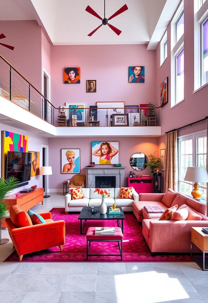 24 Double Height Living Room Ideas That'll Make You Want to Redecorate Immediately! - 16. Color Pop