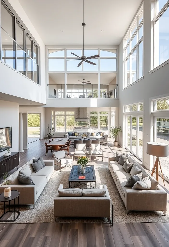 24 Double Height Living Room Ideas That'll Make You Want to Redecorate Immediately! - 18. Open Concept Flow