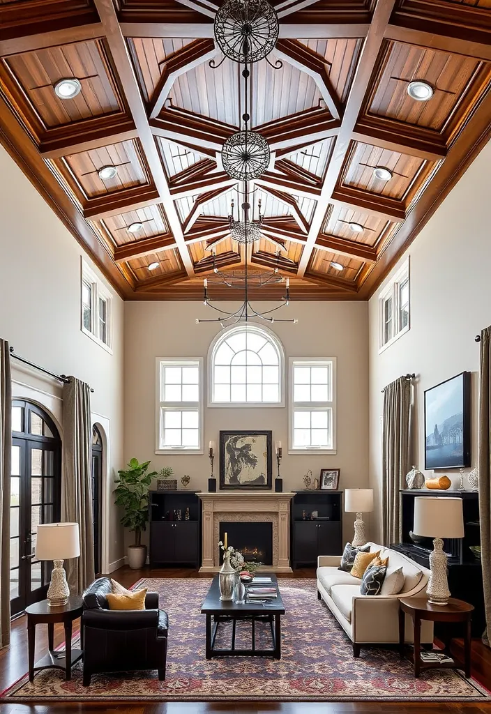 24 Double Height Living Room Ideas That'll Make You Want to Redecorate Immediately! - 19. Statement Ceiling