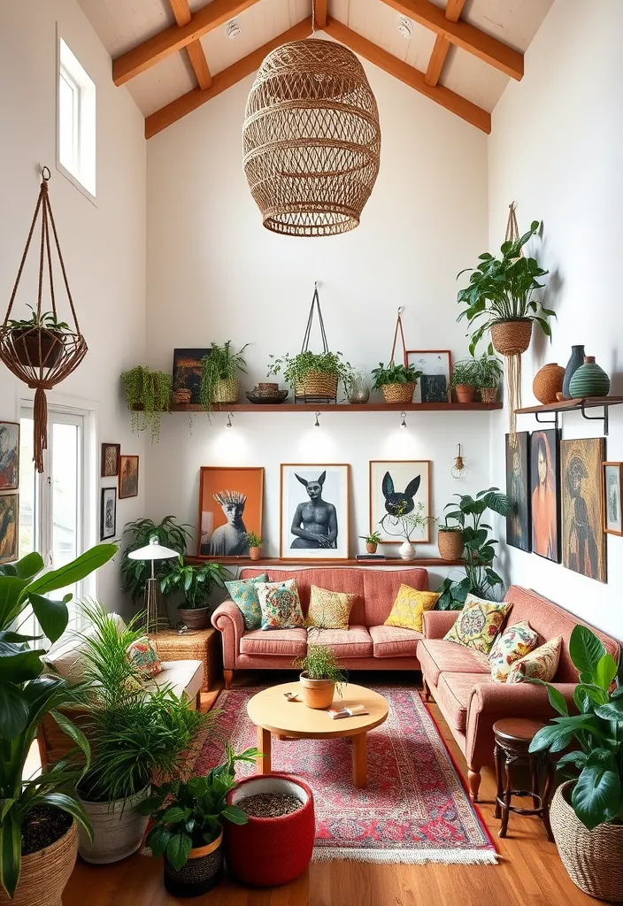 24 Double Height Living Room Ideas That'll Make You Want to Redecorate Immediately! - 2. Bohemian Bliss
