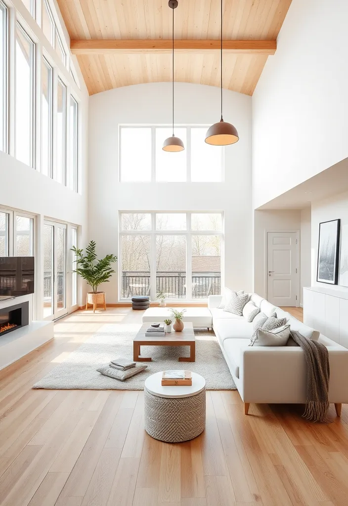 24 Double Height Living Room Ideas That'll Make You Want to Redecorate Immediately! - 8. Scandinavian Simplicity
