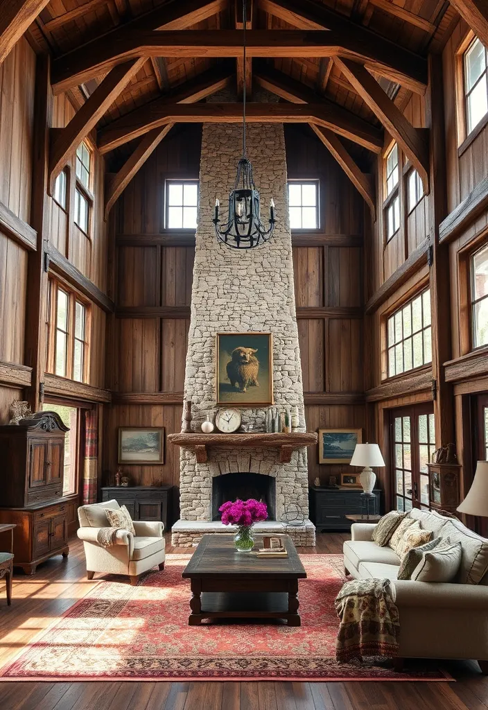 24 Double Height Living Room Ideas That'll Make You Want to Redecorate Immediately! - 9. Rustic Charm