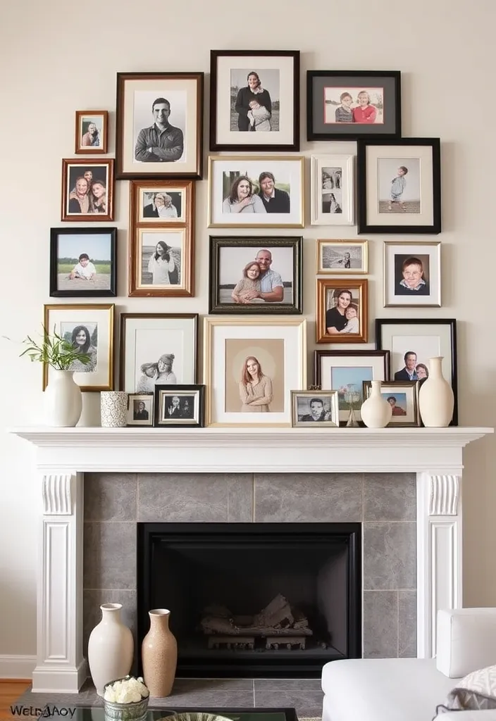 24 Living Room Mantle Decor Ideas That'll Transform Your Space! - 4. Gallery Wall Above the Mantle