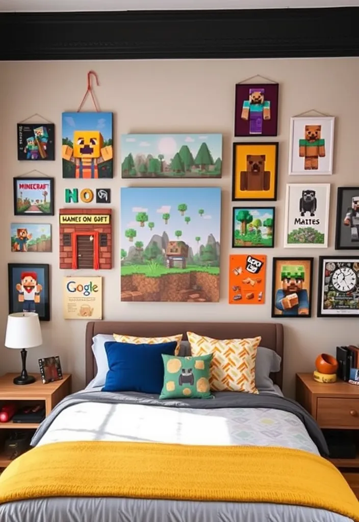 24 Minecraft Bedroom Ideas That'll Transform Your Space into a Gamer’s Paradise! - 16. Crafty Wall Art