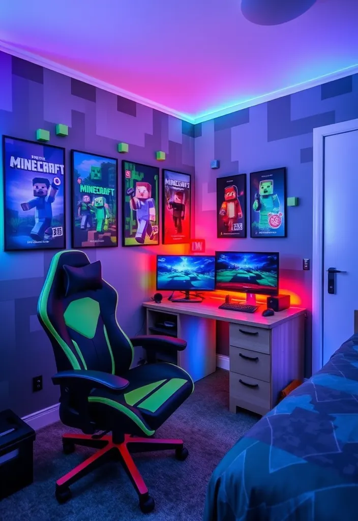 24 Minecraft Bedroom Ideas That'll Transform Your Space into a Gamer’s Paradise! - 17. Gaming Zone