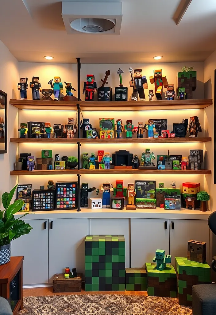 24 Minecraft Bedroom Ideas That'll Transform Your Space into a Gamer’s Paradise! - 19. Collectibles Corner
