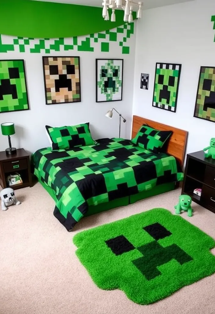 24 Minecraft Bedroom Ideas That'll Transform Your Space into a Gamer’s Paradise! - 2. Creeper Cuteness