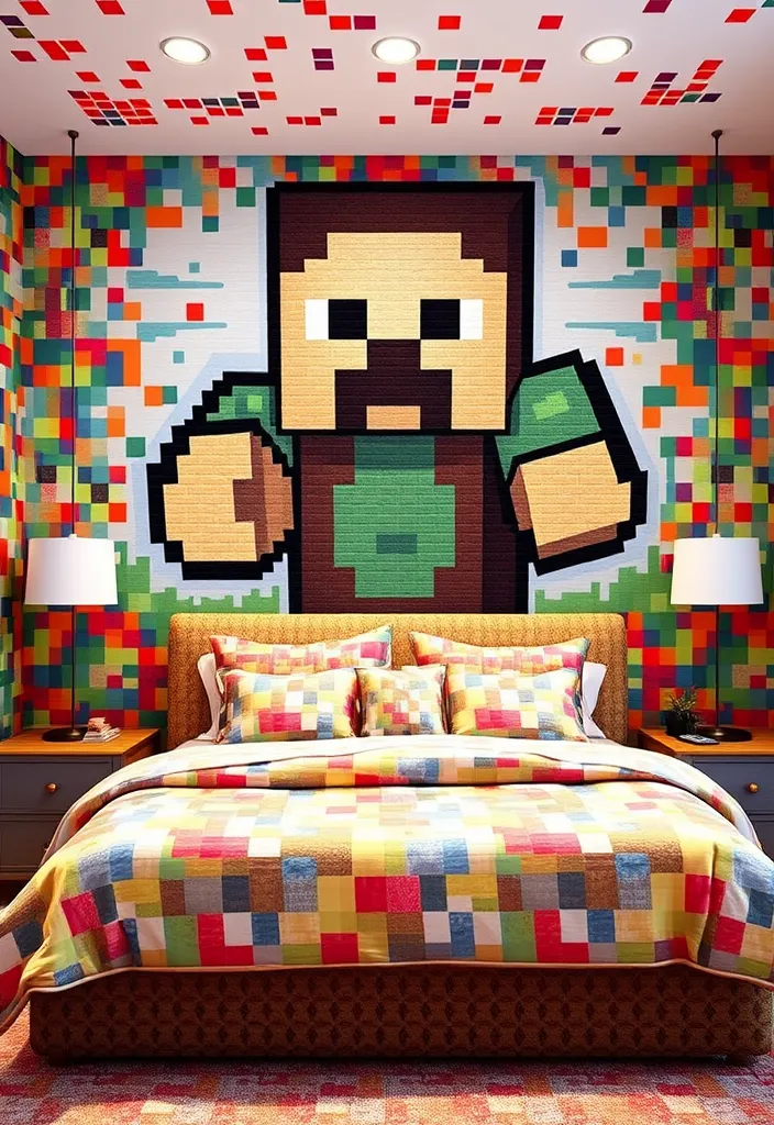 24 Minecraft Bedroom Ideas That'll Transform Your Space into a Gamer’s Paradise! - 5. Pixelated Perfection