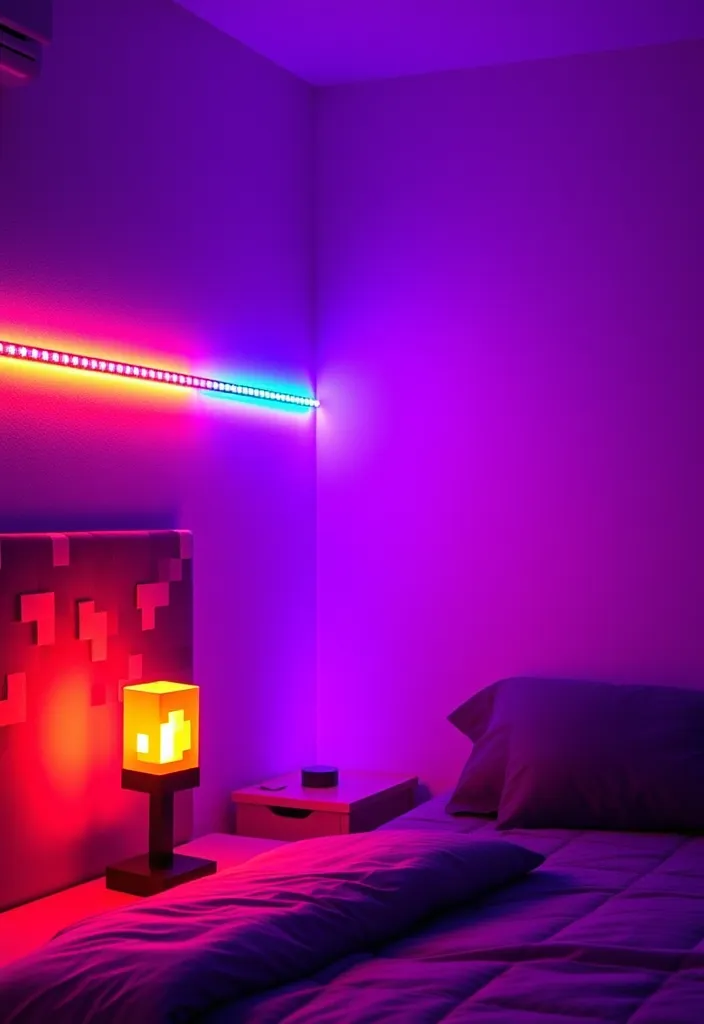 24 Minecraft Bedroom Ideas That'll Transform Your Space into a Gamer’s Paradise! - 7. Themed Lighting