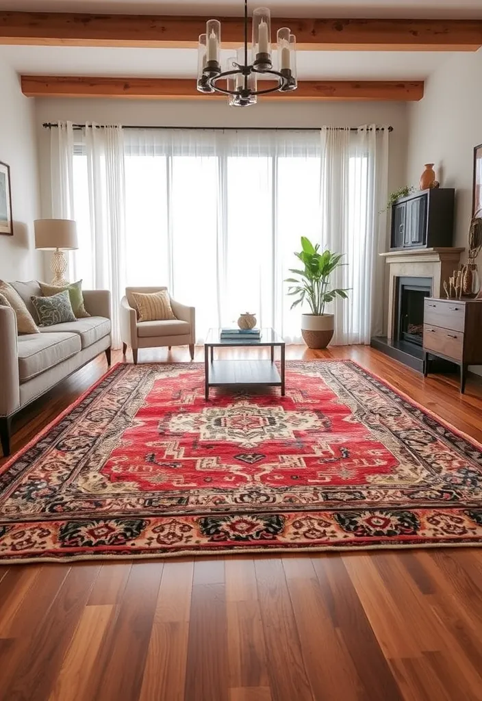 24 Modern Living Room Decor Ideas That'll Make You Rethink Your Space! - 22. Vintage Rugs for Color and Warmth