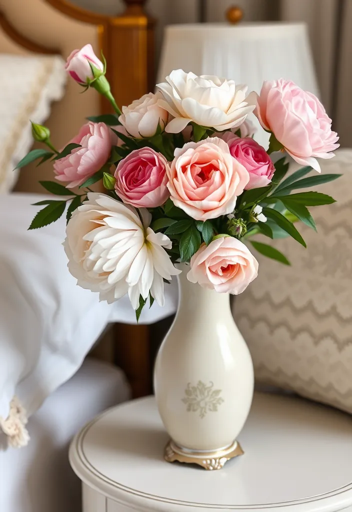 24 Old Money Bedroom Ideas That'll Make You Feel Like Royalty! - 15. Floral Arrangements: Fresh Elegance