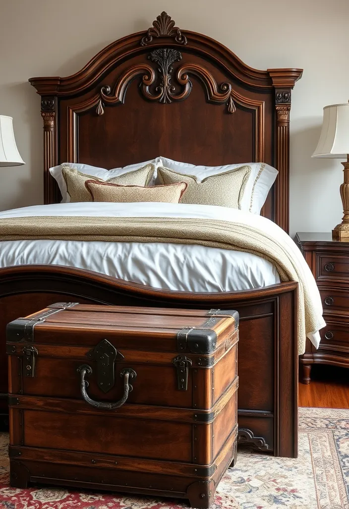 24 Old Money Bedroom Ideas That'll Make You Feel Like Royalty! - 17. Vintage Trunks: Stylish Storage Solutions