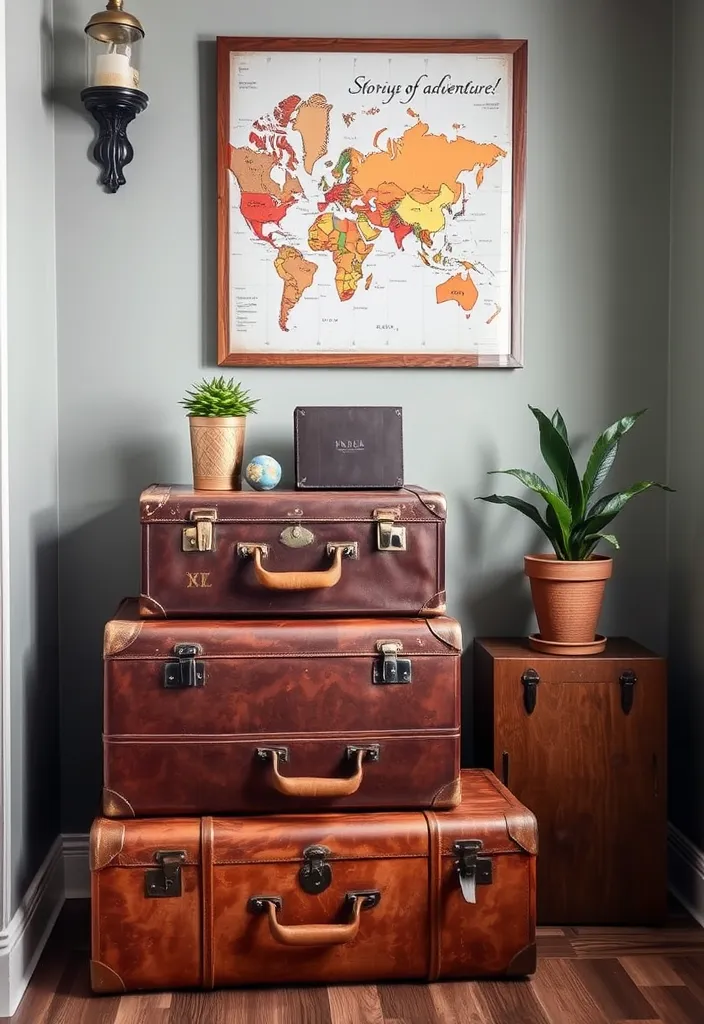 24 Old Money Bedroom Ideas That'll Make You Feel Like Royalty! - 21. Vintage Travel Decor: Memories in Style
