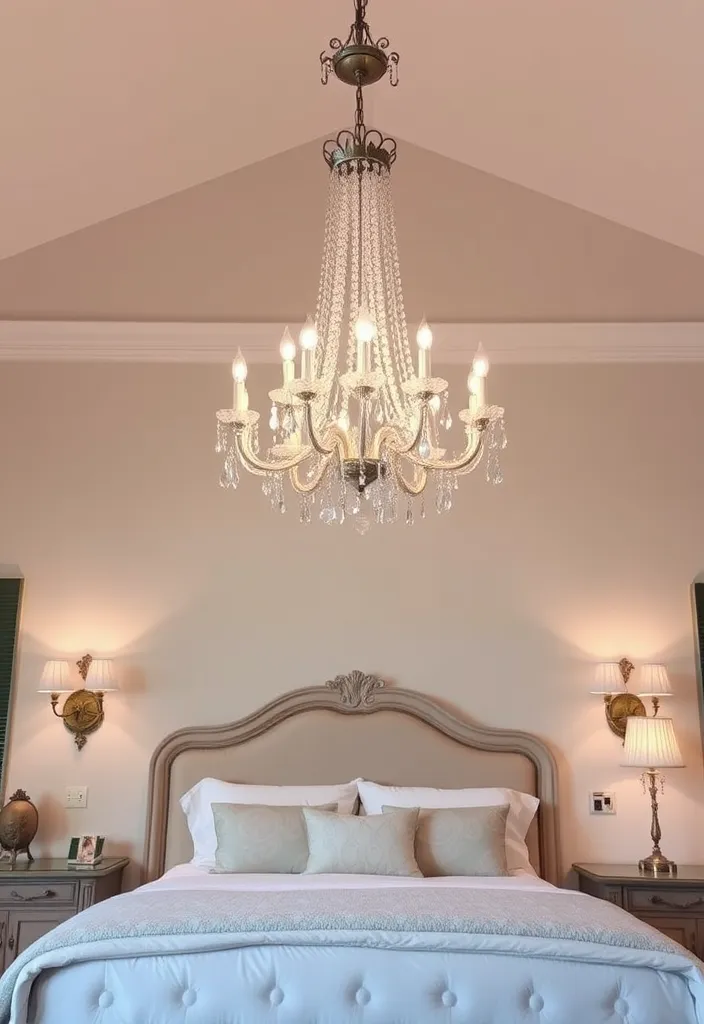 24 Old Money Bedroom Ideas That'll Make You Feel Like Royalty! - 5. Ornate Lighting: Chandeliers and Sconces