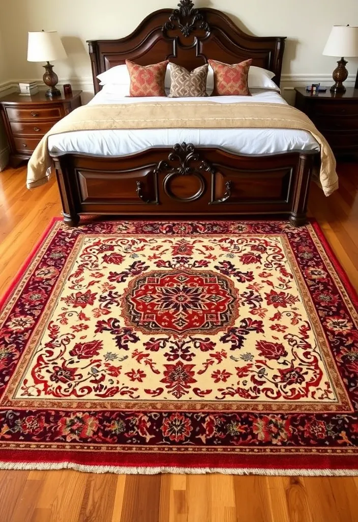 24 Old Money Bedroom Ideas That'll Make You Feel Like Royalty! - 8. Classic Rugs: Timeless Elegance