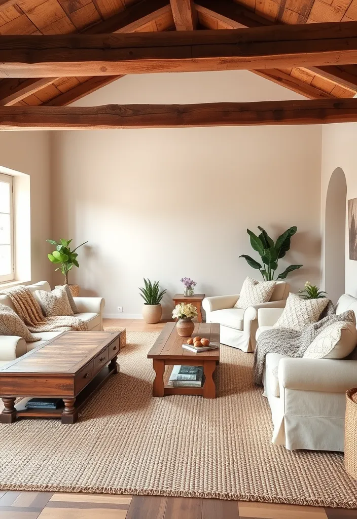 24 Rustic French Country Living Room Ideas That'll Make You Say 'I Need This in My Home!' - 1. Charming Exposed Beams