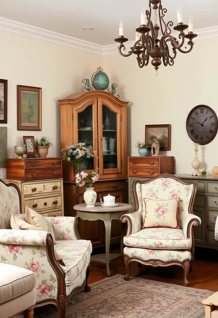 24 Rustic French Country Living Room Ideas That'll Make You Say 'I Need This in My Home!' - 2. Vintage Furniture Finds