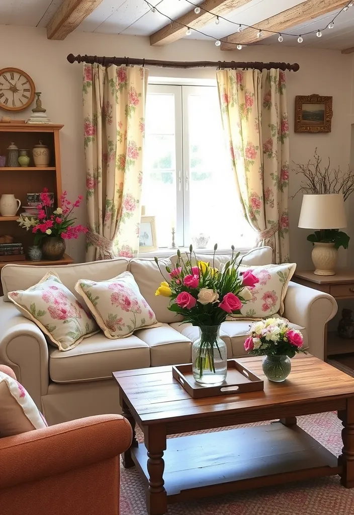 24 Rustic French Country Living Room Ideas That'll Make You Say 'I Need This in My Home!' - 8. Floral Accents